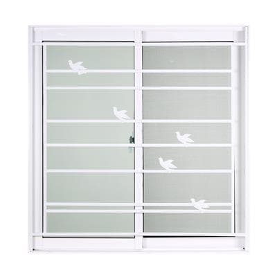 FRAMEX Aluminium Sliding Window Grilles With Bird Decoration (2 Panels SS) Size 100 x 110 cm White