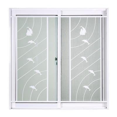 FRAMEX Aluminium Sliding Window Grilles With Sea Wave Decoration (2 Panels SS) Size 100x110cm White