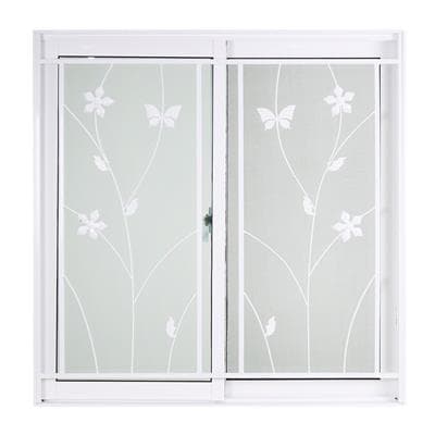 FRAMEX Aluminium Sliding Window Grilles With Butterfly Wave Decoration (2 PanelsSS), 100x100cm White