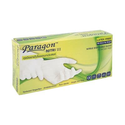 Disposable Gloves NITRI III Powder Free PARAGON (Pack 100 Pcs.) White