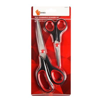 2PC Household Scissors Set HANDI SAM9011 Size 5 1/2 & 9 Inch Red