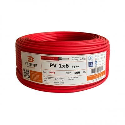VENINE Electric Cable TUV PV Size 1 x 6 Sq.mm., 100 Meter, Red