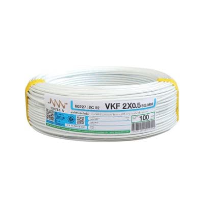 NNN Electric Cable (IEC 52 VKF), 2 x 0.5 Sq.mm., Lenght 100 Meter, White