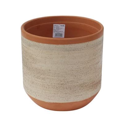 Ceramic Pot FONTE No.92156-2121S1-000-S Size 8 inch Terracotta - White